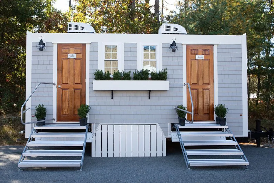 Wedding restroom units discretely staged at a venue in Houma, Louisiana